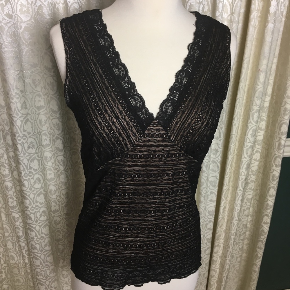 M Black and Nude Lace Tank Top Sleeveless WHBM